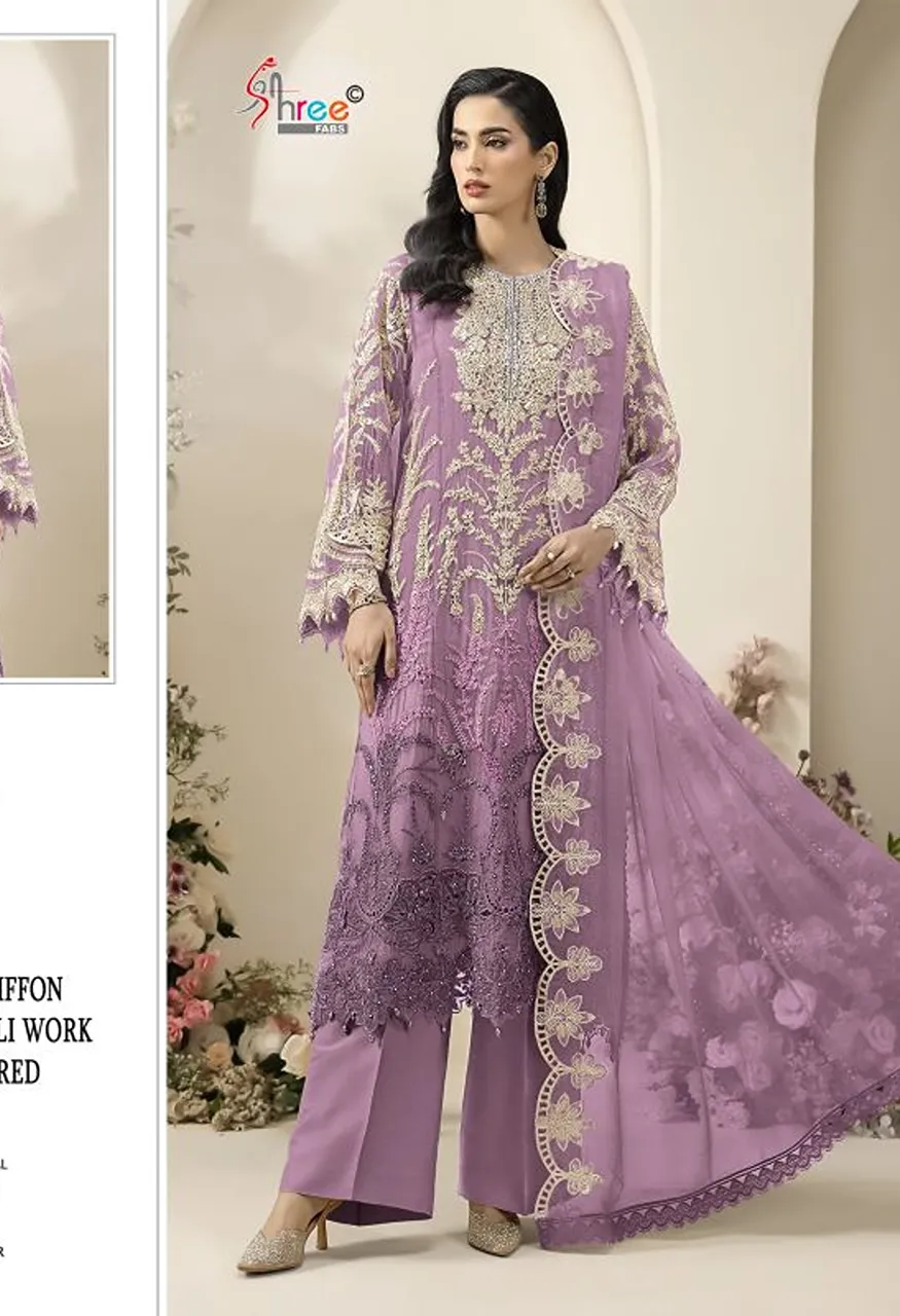 Shree Sf 5652 A To D Wholesale Chiffon Embroidered Salwar Kameez Catalog — Wholesale Salwar Suits, Shree Fabs wholesale from Surat — Photo 3