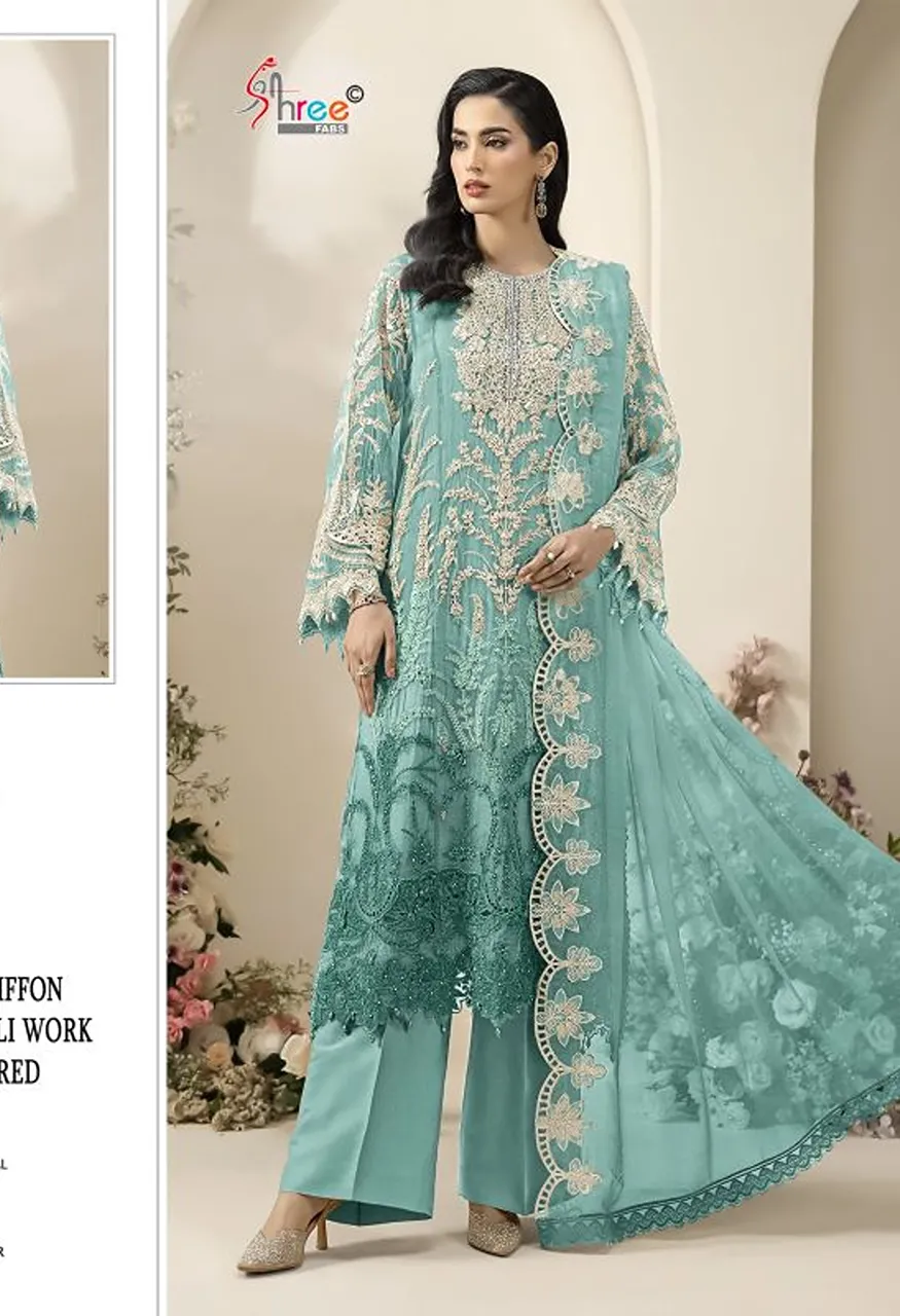 Shree Sf 5652 A To D Wholesale Chiffon Embroidered Salwar Kameez Catalog — Wholesale Salwar Suits, Shree Fabs wholesale from Surat — Photo 4