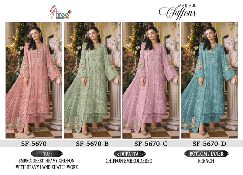 Shree Sf 5670 A To D Chiffon With Embroidery Work Salwar Kameez Collection — Wholesale Salwar Suits, Shree Fabs wholesale from Surat — Photo 5