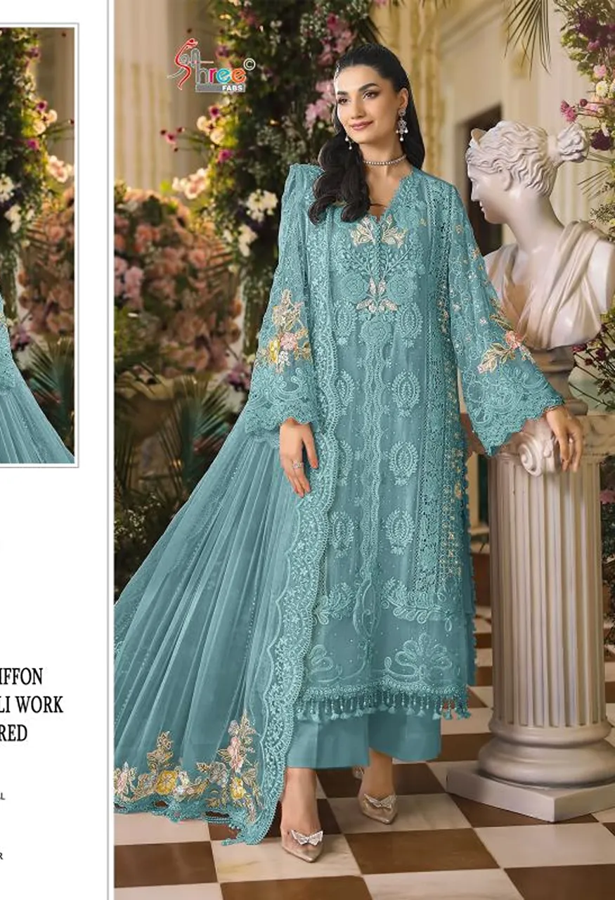 Shree Sf 5670 A To D Chiffon With Embroidery Work Salwar Kameez Collection