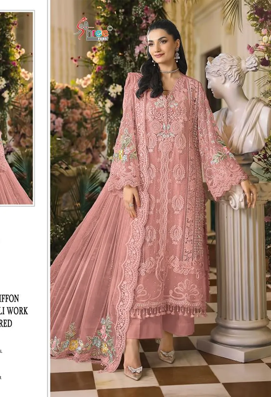 Shree Sf 5670 A To D Chiffon With Embroidery Work Salwar Kameez Collection — Wholesale Salwar Suits, Shree Fabs wholesale from Surat — Photo 4