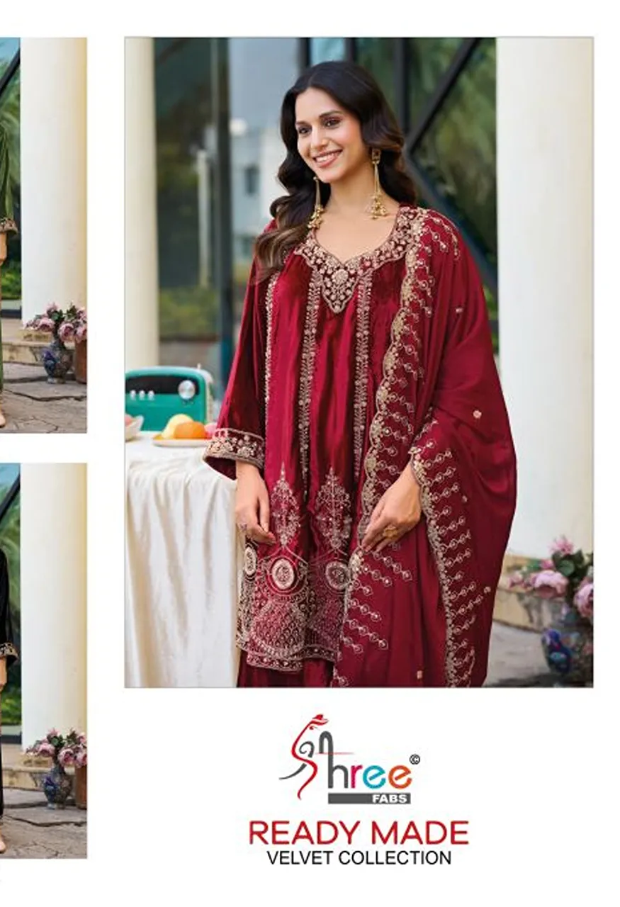 Shree Sr 2741 A To D Readymade Velvet Beats Work Salwar Kameez Collection