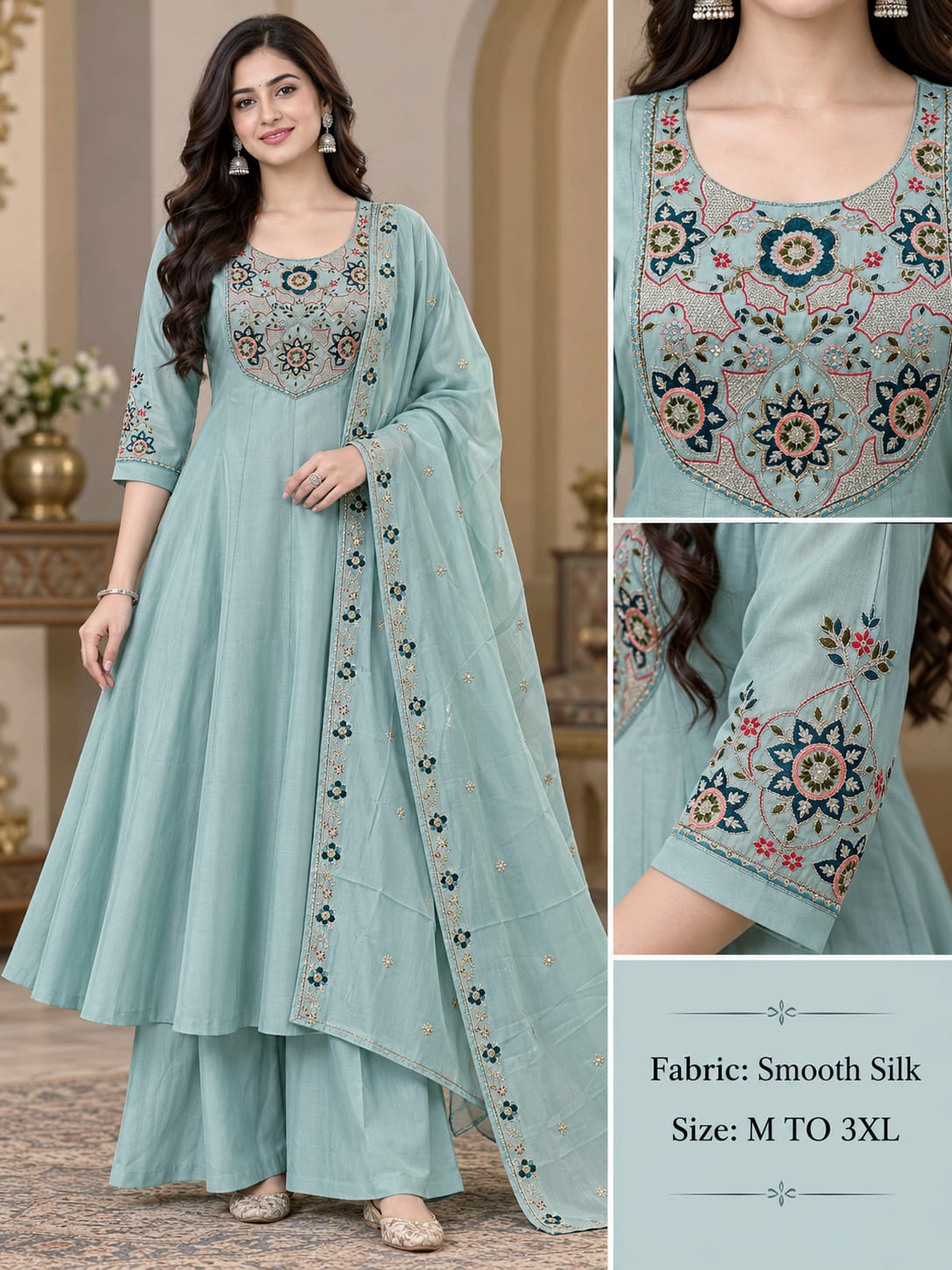 Smooth Silk Combo Wholesale Anarkali Kurti With Bottom Dupatta Collection — Wholesale Kurtis, Vardan Ethnic wholesale from Surat — Photo 2
