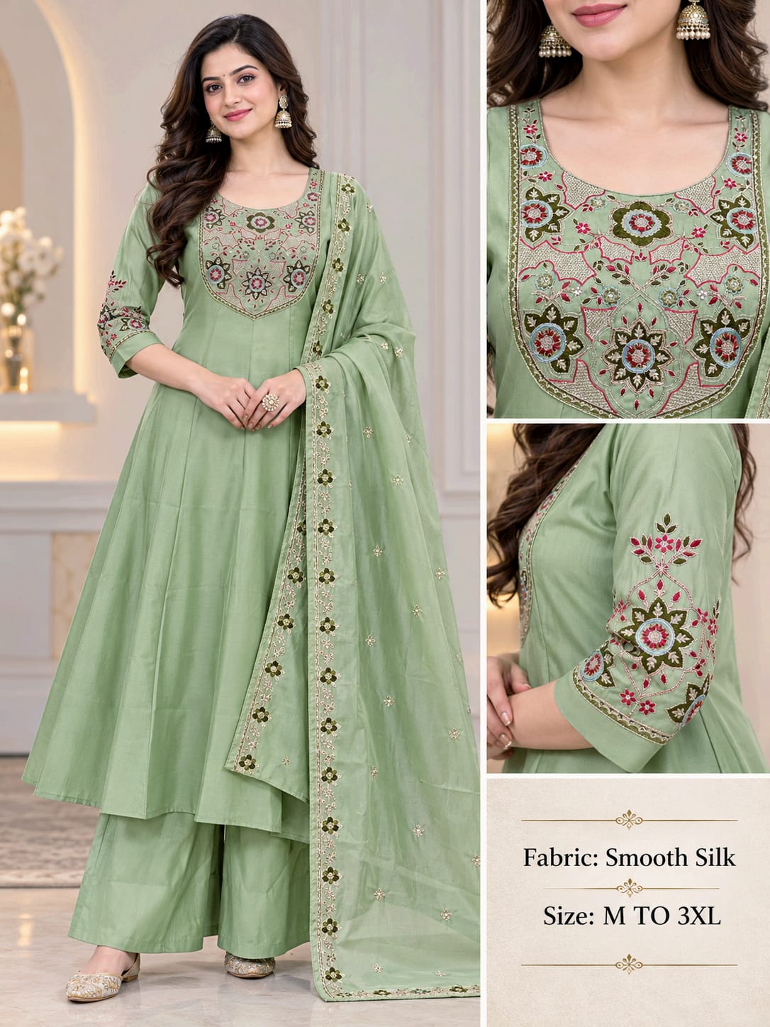 Smooth Silk Combo Wholesale Anarkali Kurti With Bottom Dupatta Collection