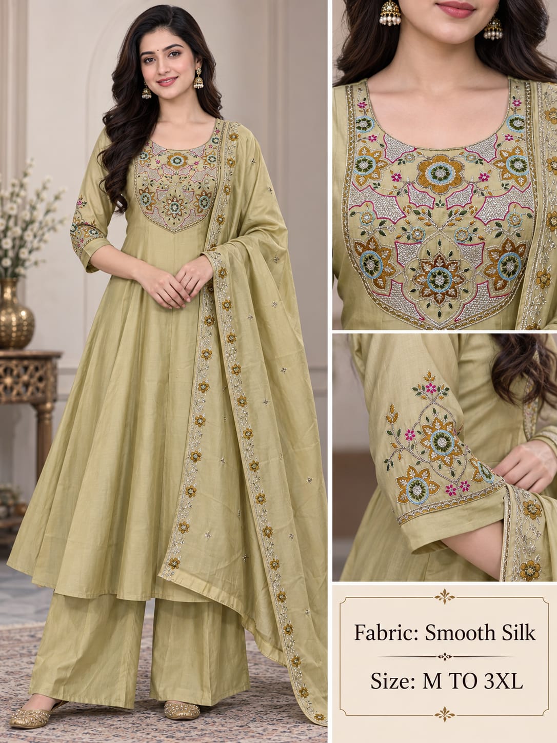 Smooth Silk Combo Wholesale Anarkali Kurti With Bottom Dupatta Collection — Wholesale Kurtis, Vardan Ethnic wholesale from Surat — Photo 4