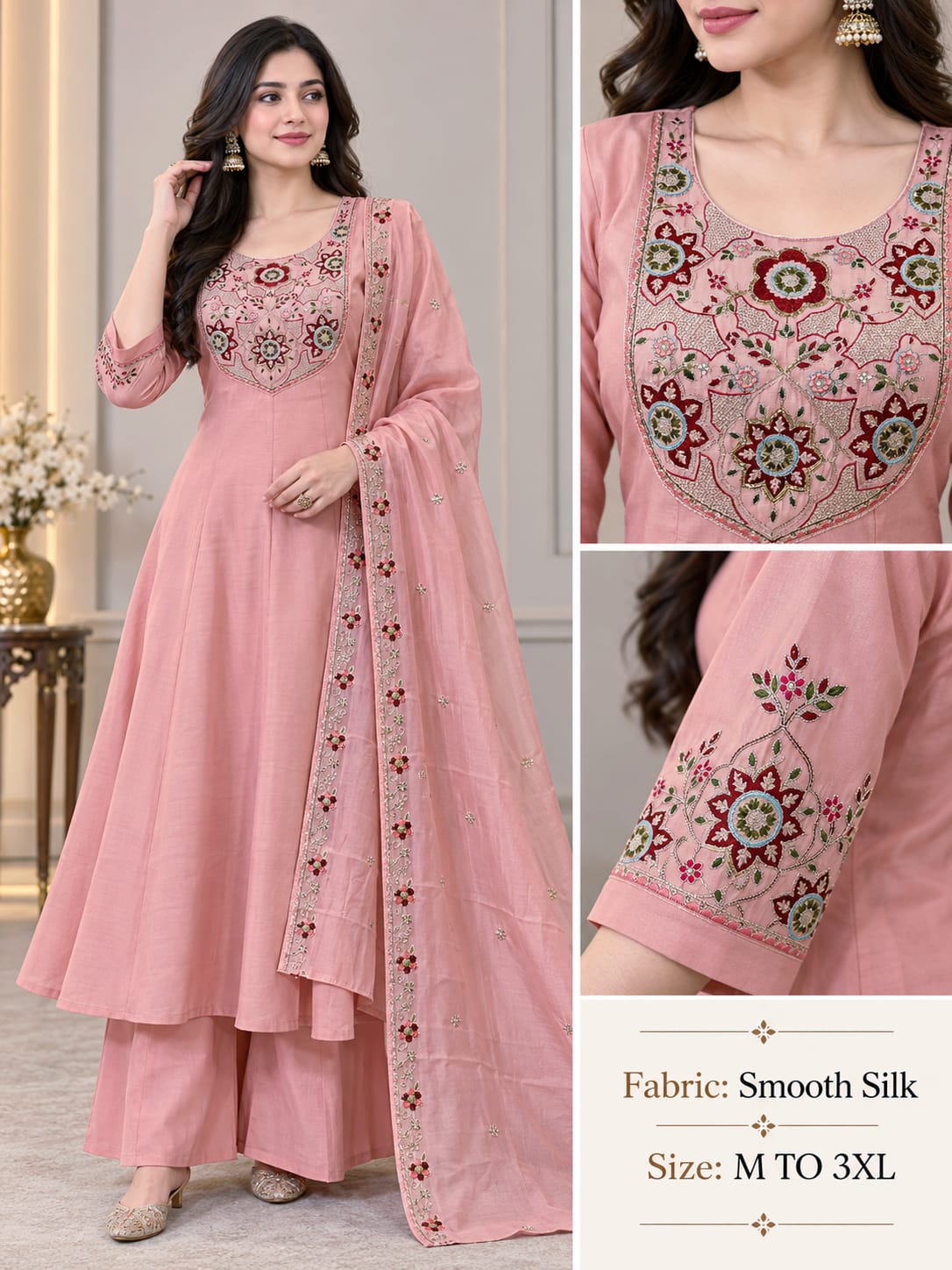 Smooth Silk Combo Wholesale Anarkali Kurti With Bottom Dupatta Collection — Wholesale Kurtis, Vardan Ethnic wholesale from Surat — Photo 3