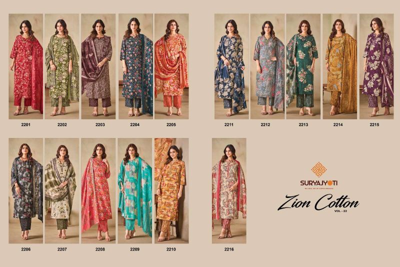 Suryajyoti Zion Cotton Vol 22 Cotton Printed Kurti With Bottom Dupatta Catalog — Wholesale Kurtis, Suryajyoti wholesale from Surat — Photo 16