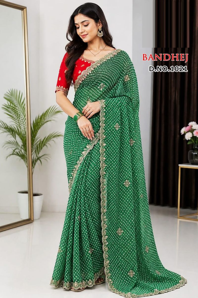 Sw Bandhej Vol 1 Georgette Bandhani Printed Designer Saree Catalog — Wholesale Sarees, Vardan Ethnic wholesale from Surat — Photo 2