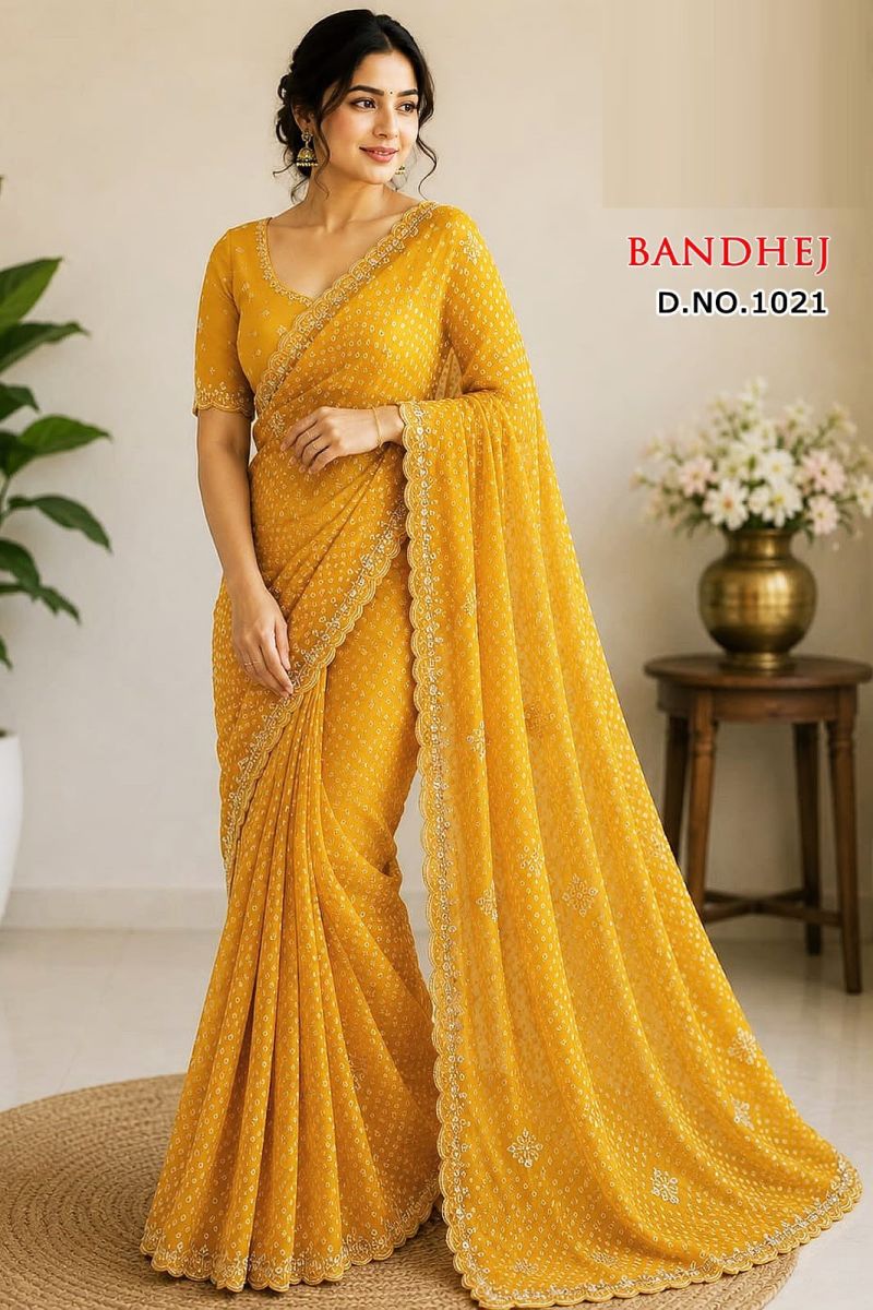 Sw Bandhej Vol 1 Georgette Bandhani Printed Designer Saree Catalog