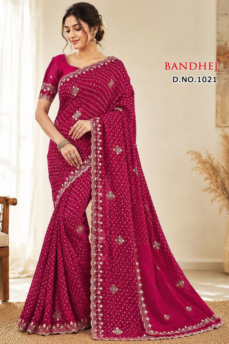 Sw Bandhej Vol 1 Georgette Bandhani Printed Designer Saree Catalog — Wholesale Sarees, Vardan Ethnic wholesale from Surat — Photo 3