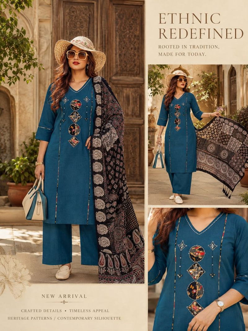 Tlc Vol 186 Dhabu Cotton Mirror Work Kurti With Bottom Dupatta Catalog — Wholesale Kurti With Bottom Dupatta, Vardan Ethnic wholesale from Surat — Photo 3