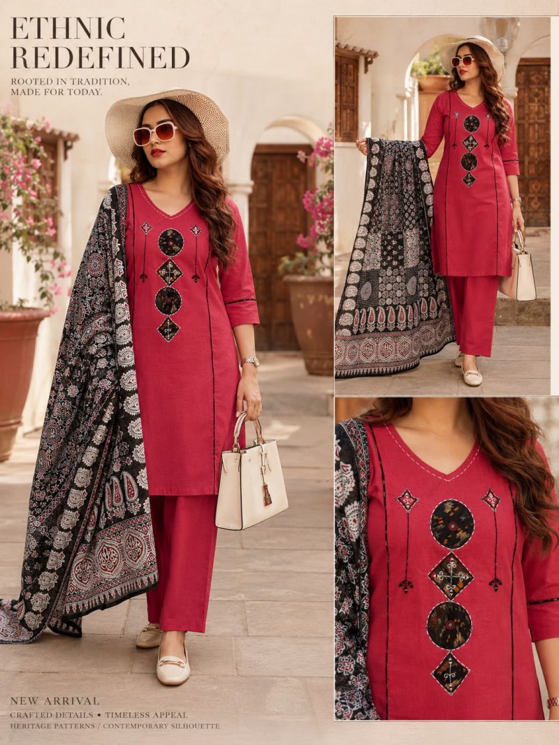 Tlc Vol 186 Dhabu Cotton Mirror Work Kurti With Bottom Dupatta Catalog — Wholesale Kurti With Bottom Dupatta, Vardan Ethnic wholesale from Surat — Photo 2