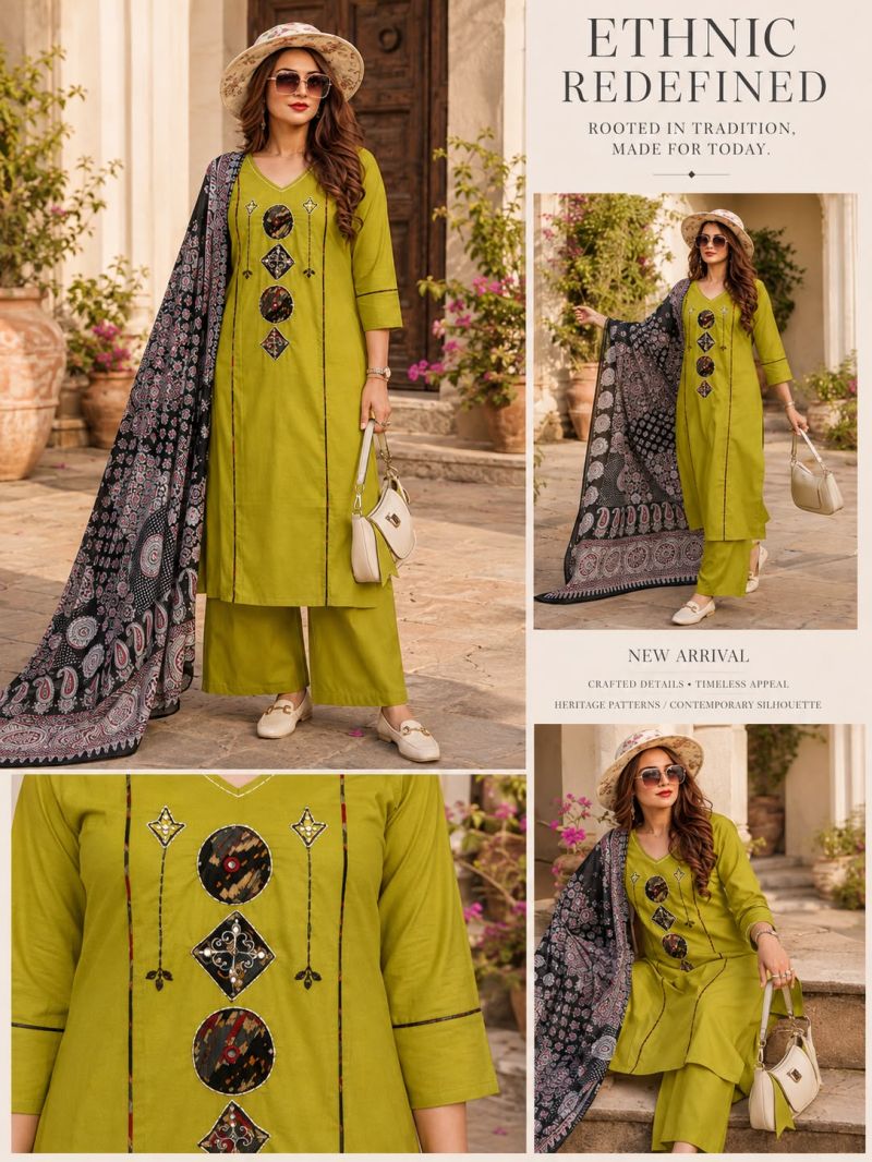 Tlc Vol 186 Dhabu Cotton Mirror Work Kurti With Bottom Dupatta Catalog — Wholesale Kurti With Bottom Dupatta, Vardan Ethnic wholesale from Surat — Photo 6