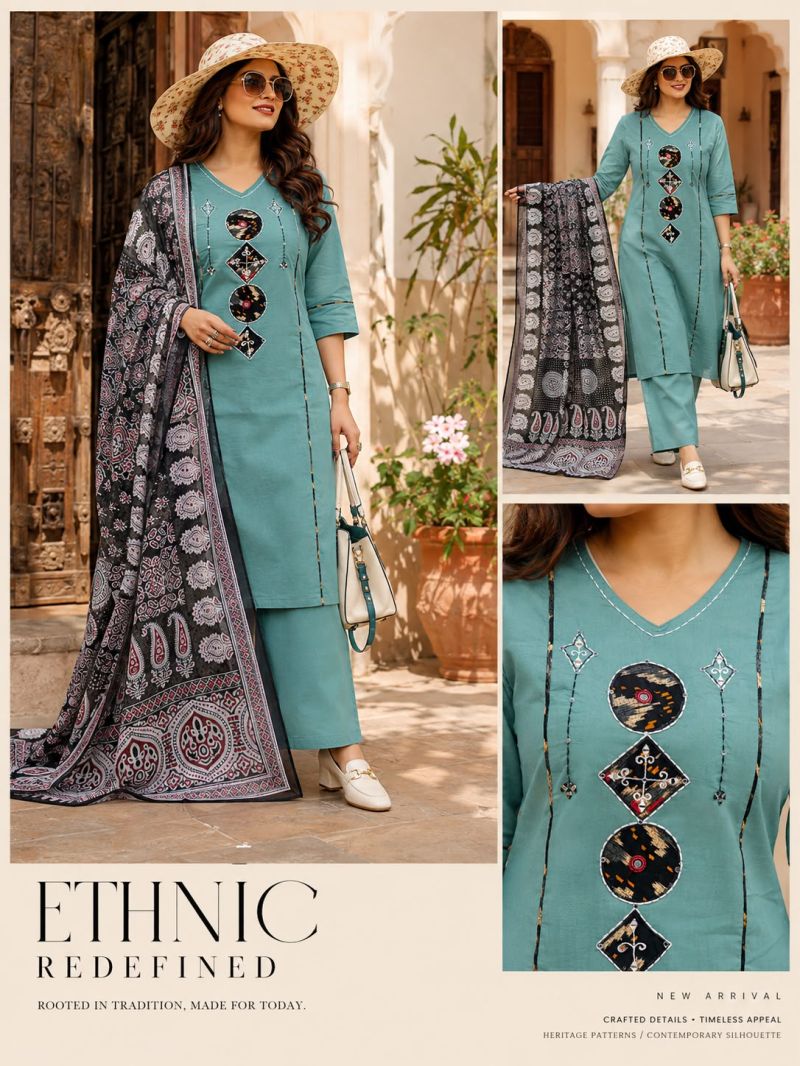 Tlc Vol 186 Dhabu Cotton Mirror Work Kurti With Bottom Dupatta Catalog — Wholesale Kurti With Bottom Dupatta, Vardan Ethnic wholesale from Surat — Photo 5