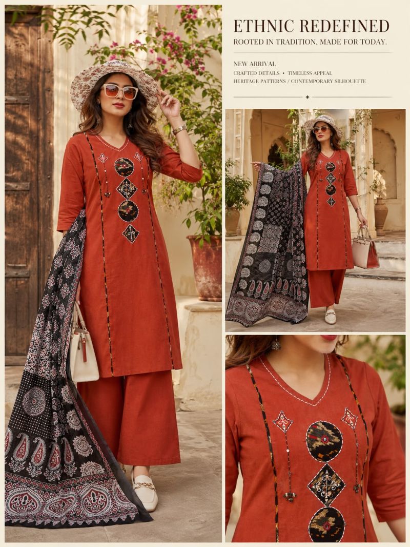 Tlc Vol 186 Dhabu Cotton Mirror Work Kurti With Bottom Dupatta Catalog — Wholesale Kurti With Bottom Dupatta, Vardan Ethnic wholesale from Surat — Photo 4