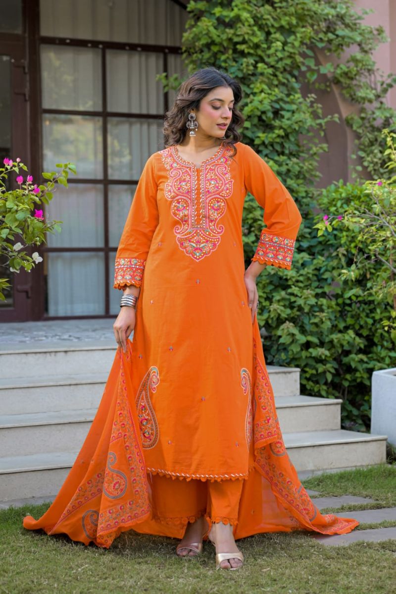 Tlc Vol 187 Cotton Embroidered Designer Kurti With Bottom Dupatta Catalog — Wholesale Kurtis, Vardan Ethnic wholesale from Surat — Photo 3