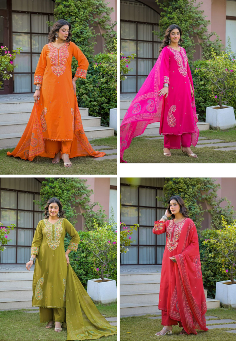 Tlc Vol 187 Cotton Embroidered Designer Kurti With Bottom Dupatta Catalog — Wholesale Kurtis, Vardan Ethnic wholesale from Surat — Photo 5