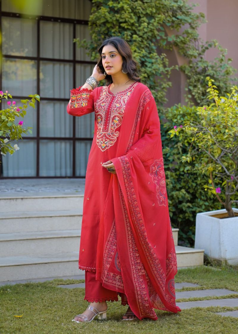 Tlc Vol 187 Cotton Embroidered Designer Kurti With Bottom Dupatta Catalog — Wholesale Kurtis, Vardan Ethnic wholesale from Surat — Photo 4