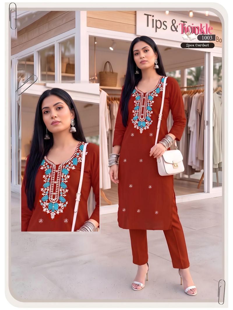 Twinkle Vol 2 Vertican Plain Embroidered Kurti With Bottom Collection — Wholesale Kurtis, Vardan Ethnic wholesale from Surat — Photo 3