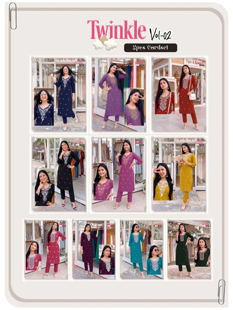 Twinkle Vol 2 Vertican Plain Embroidered Kurti With Bottom Collection — Wholesale Kurtis, Vardan Ethnic wholesale from Surat — Photo 11