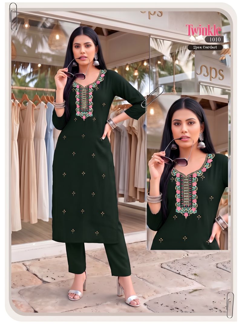 Twinkle Vol 2 Vertican Plain Embroidered Kurti With Bottom Collection — Wholesale Kurtis, Vardan Ethnic wholesale from Surat — Photo 2