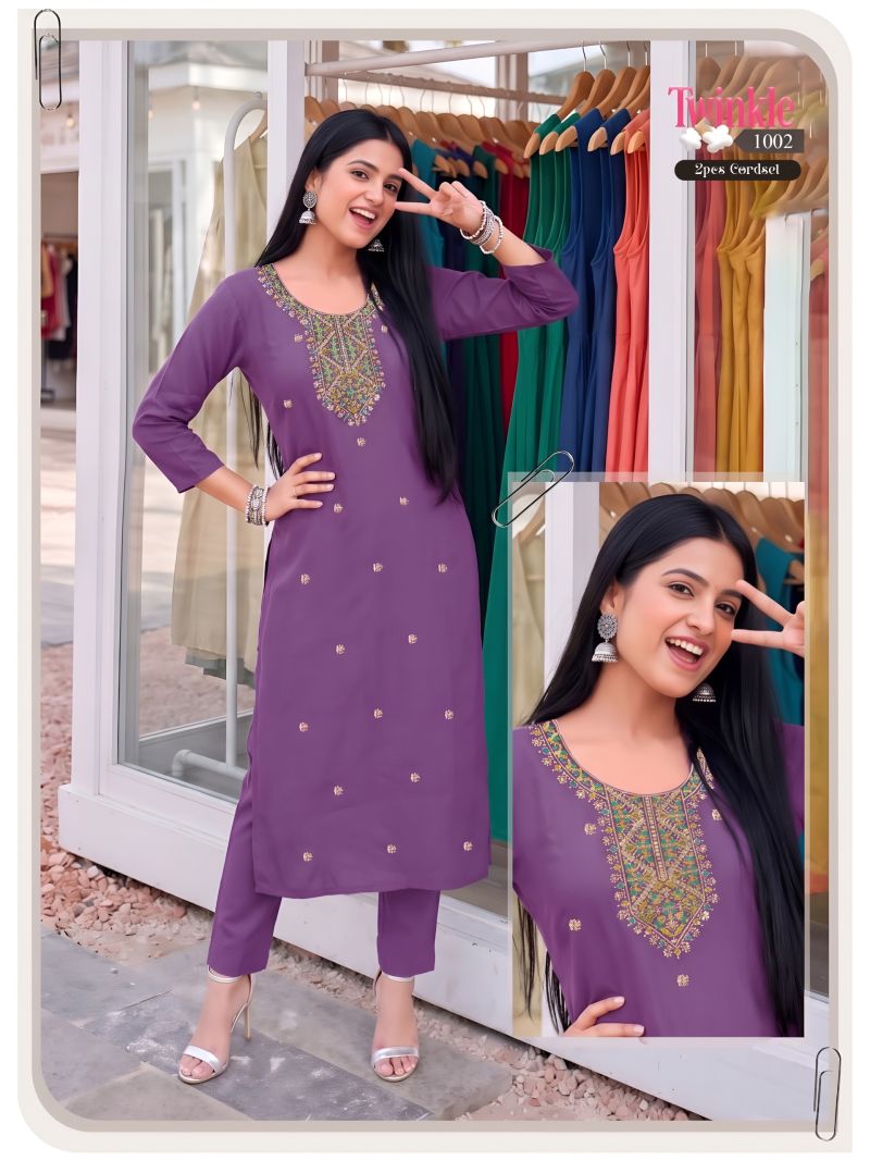 Twinkle Vol 2 Vertican Plain Embroidered Kurti With Bottom Collection — Wholesale Kurtis, Vardan Ethnic wholesale from Surat — Photo 10