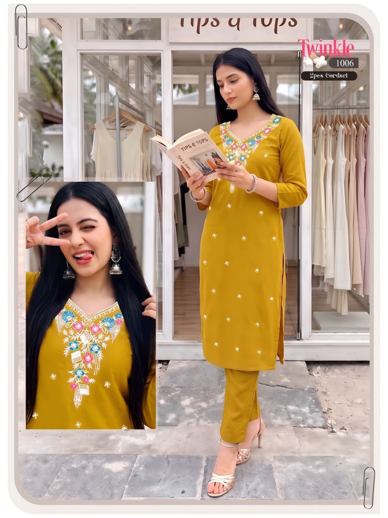 Twinkle Vol 2 Vertican Plain Embroidered Kurti With Bottom Collection
