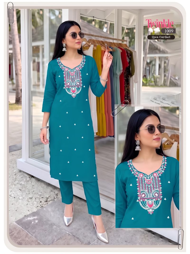 Twinkle Vol 2 Vertican Plain Embroidered Kurti With Bottom Collection — Wholesale Kurtis, Vardan Ethnic wholesale from Surat — Photo 9