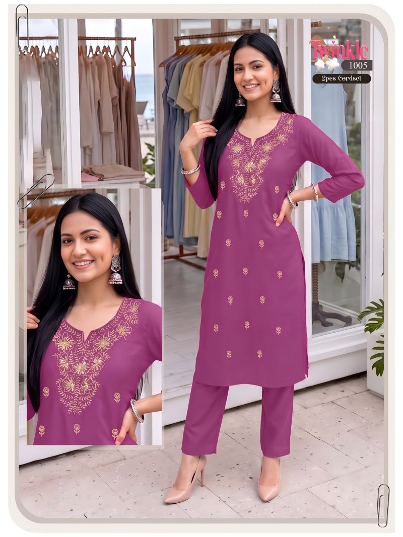 Twinkle Vol 2 Vertican Plain Embroidered Kurti With Bottom Collection — Wholesale Kurtis, Vardan Ethnic wholesale from Surat — Photo 8