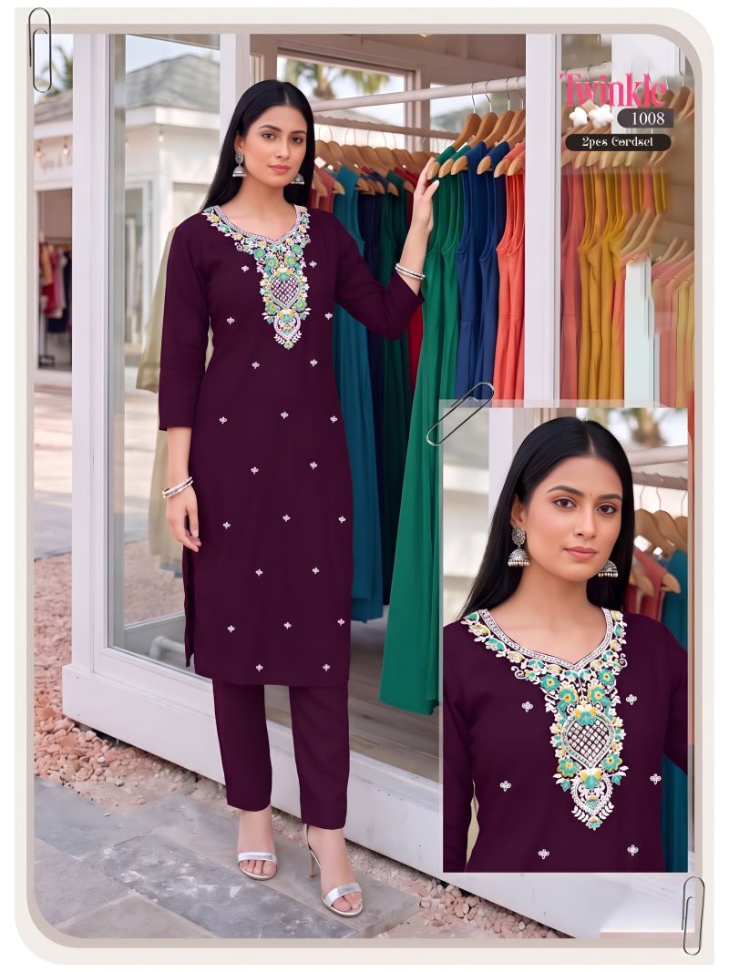 Twinkle Vol 2 Vertican Plain Embroidered Kurti With Bottom Collection — Wholesale Kurtis, Vardan Ethnic wholesale from Surat — Photo 7