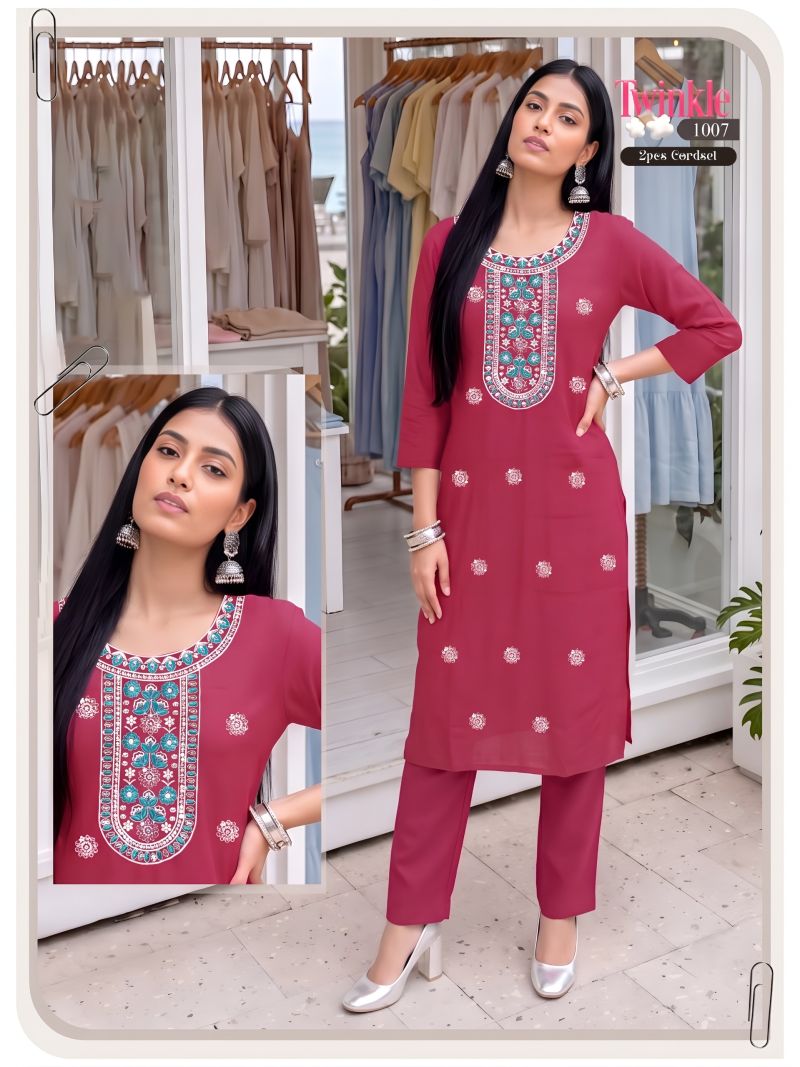 Twinkle Vol 2 Vertican Plain Embroidered Kurti With Bottom Collection — Wholesale Kurtis, Vardan Ethnic wholesale from Surat — Photo 6