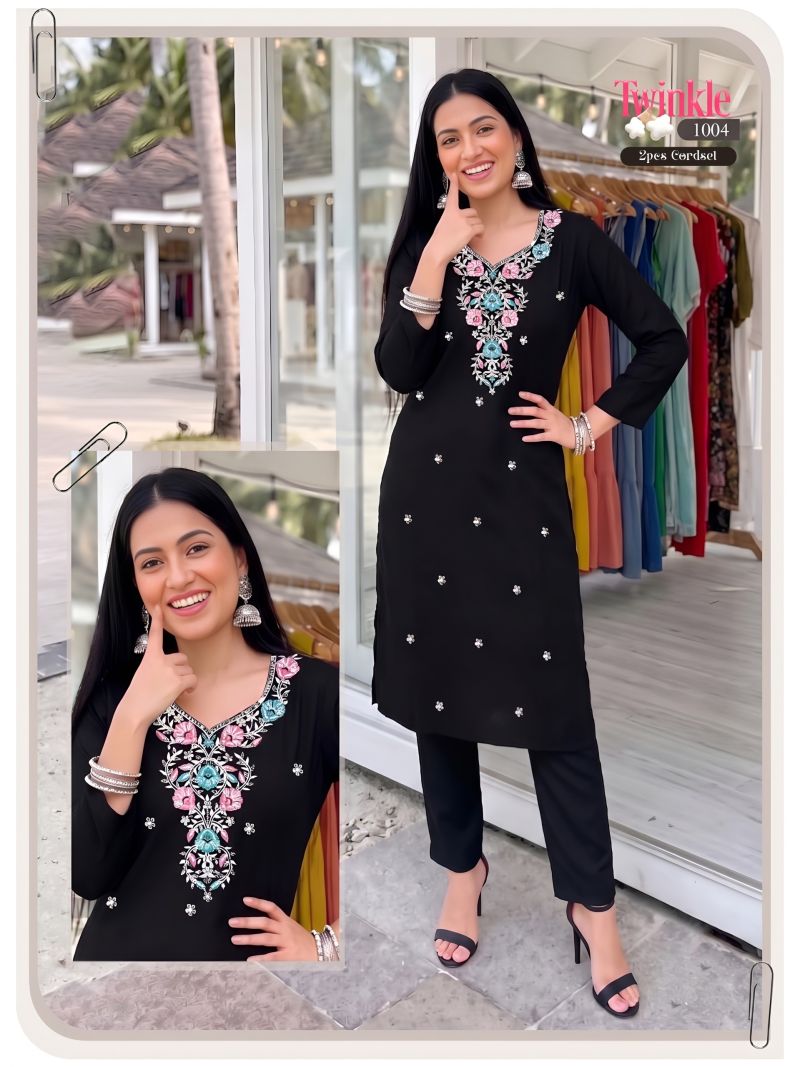Twinkle Vol 2 Vertican Plain Embroidered Kurti With Bottom Collection — Wholesale Kurtis, Vardan Ethnic wholesale from Surat — Photo 5