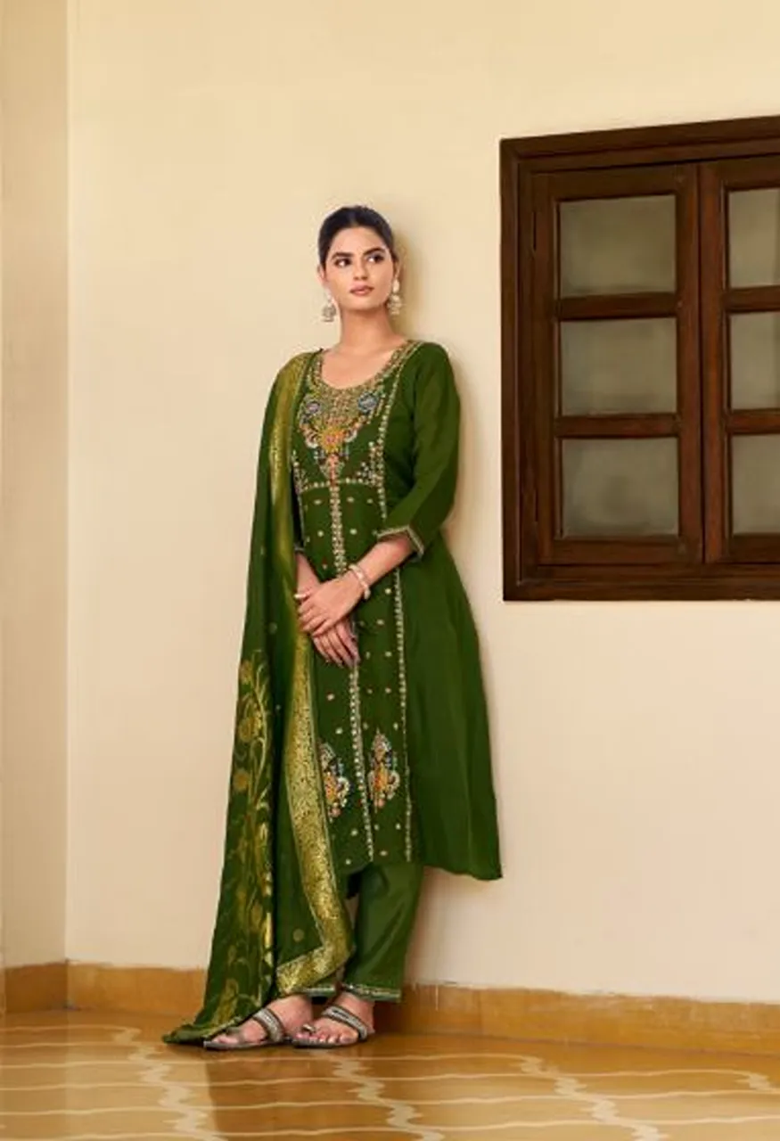 Vaniska Sayuri Vol 1 Mal Chanderi Silk Sequence Work Kurti With Bottom Dupatta Catalog — Wholesale Kurtis, Vaniska wholesale from Surat — Photo 3