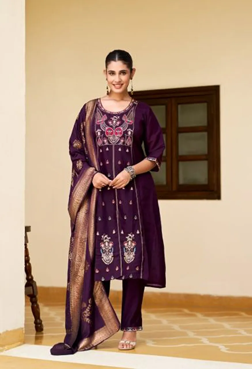 Vaniska Sayuri Vol 1 Mal Chanderi Silk Sequence Work Kurti With Bottom Dupatta Catalog — Wholesale Kurtis, Vaniska wholesale from Surat — Photo 2