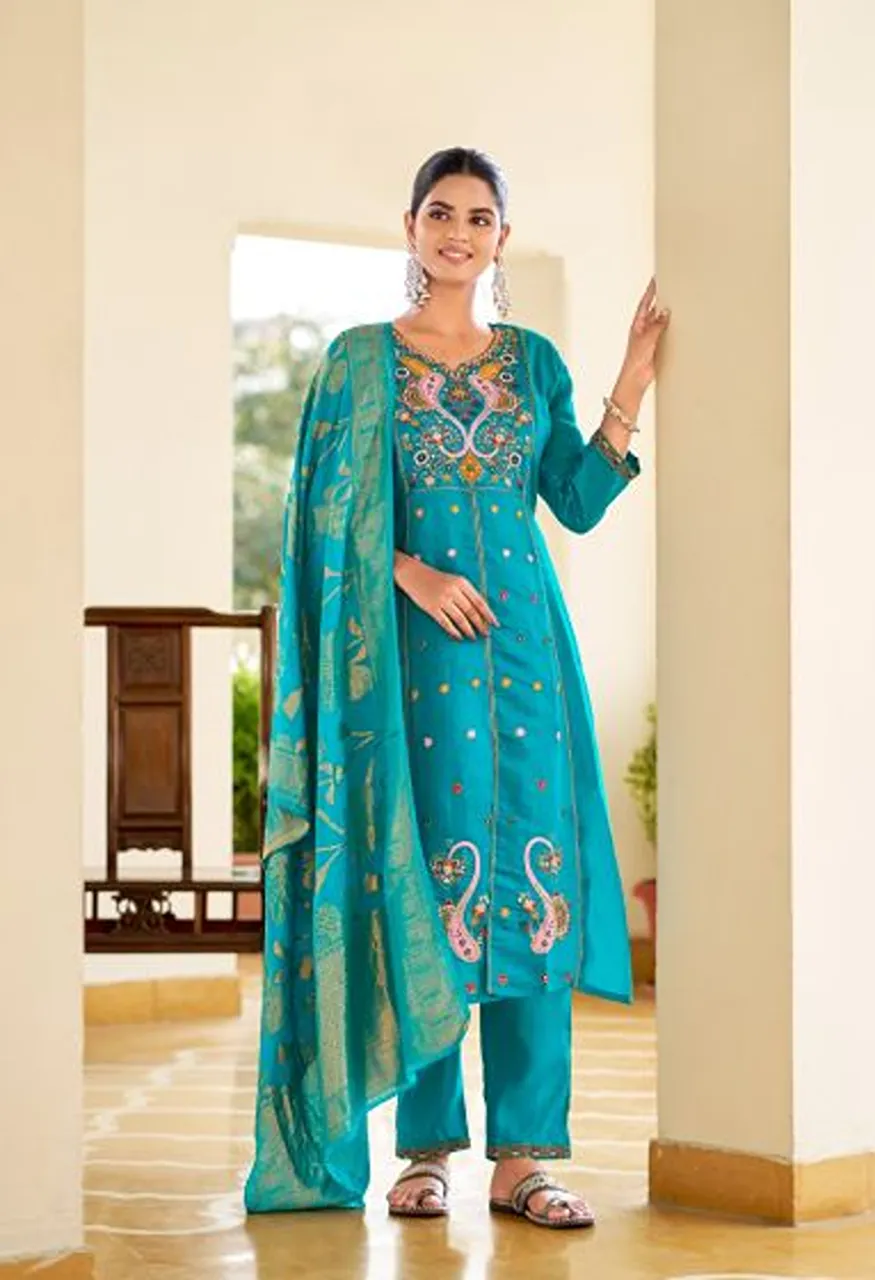 Vaniska Sayuri Vol 1 Mal Chanderi Silk Sequence Work Kurti With Bottom Dupatta Catalog