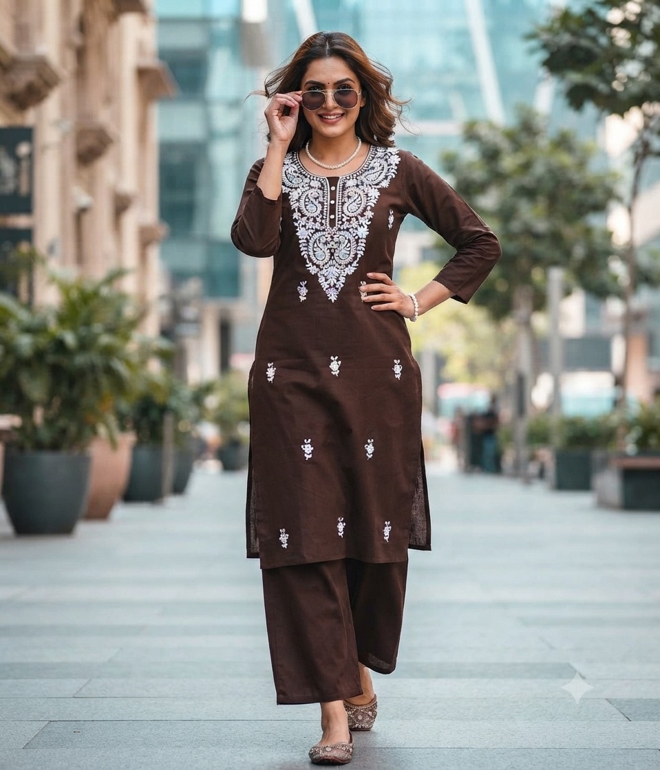 Vardan Kurti Set Wholesale Rayon Lucknowi Work Kurti With Bottom Collection — Wholesale Kurtis, Vardan Ethnic wholesale from Surat — view 3