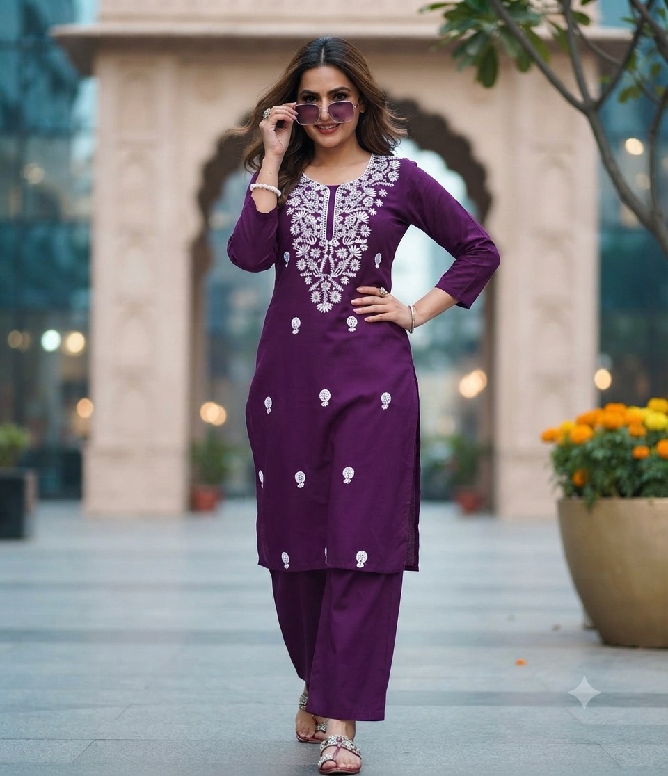 Vardan Kurti Set Wholesale Rayon Lucknowi Work Kurti With Bottom Collection — Wholesale Kurtis, Vardan Ethnic wholesale from Surat — view 2