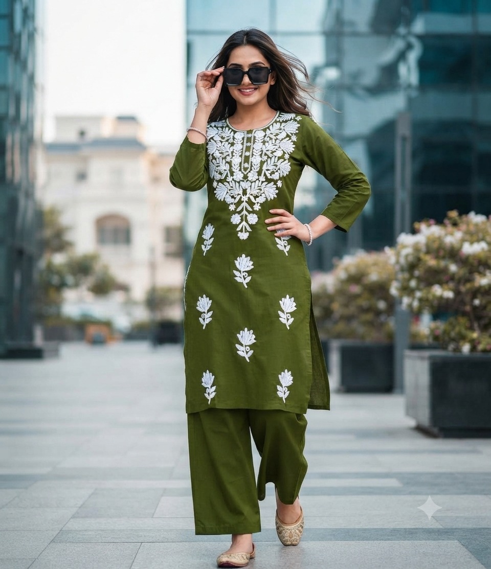 Vardan Kurti Set Wholesale Rayon Lucknowi Work Kurti With Bottom Collection — Wholesale Kurtis, Vardan Ethnic wholesale from Surat — view 4