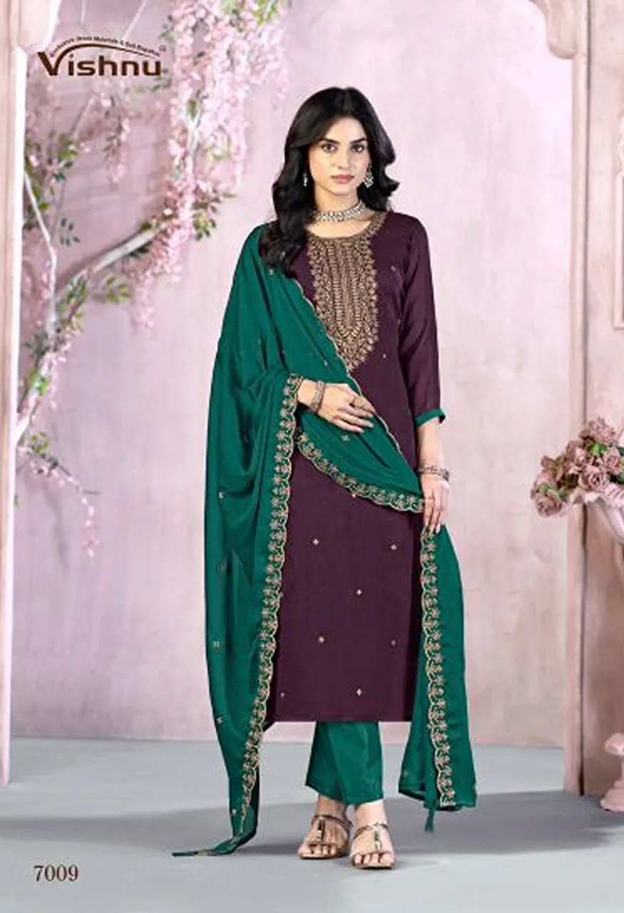 Vishnu Femina Rangoli Crush Blooming Embroidered Dress Material Catalog — Wholesale Salwar Suits, Vishnu wholesale from Surat — Photo 3