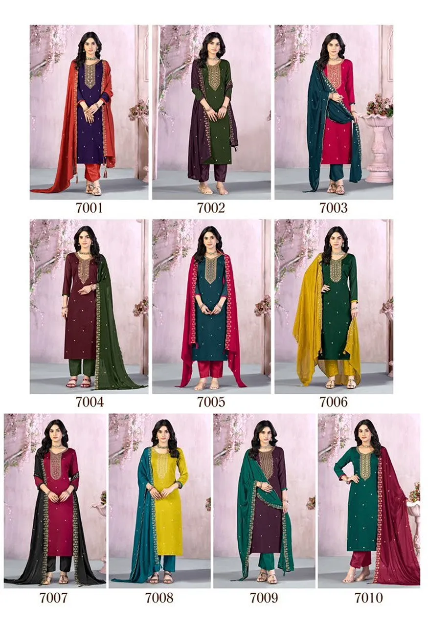 Vishnu Femina Rangoli Crush Blooming Embroidered Dress Material Catalog — Wholesale Salwar Suits, Vishnu wholesale from Surat — Photo 11
