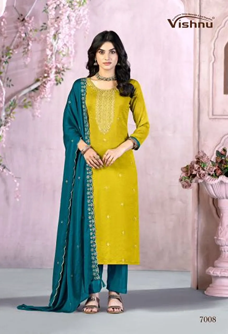 Vishnu Femina Rangoli Crush Blooming Embroidered Dress Material Catalog — Wholesale Salwar Suits, Vishnu wholesale from Surat — Photo 6