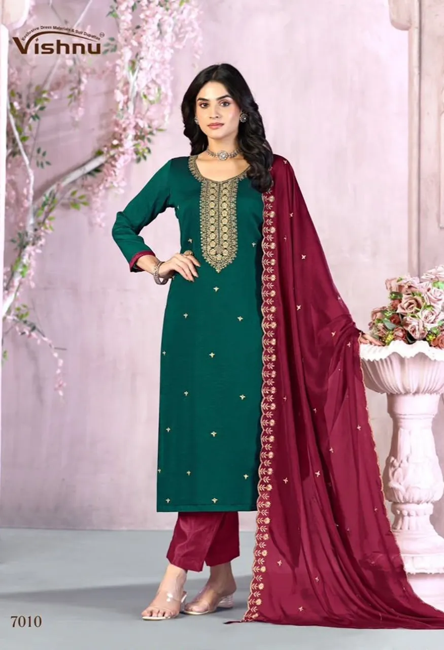 Vishnu Femina Rangoli Crush Blooming Embroidered Dress Material Catalog — Wholesale Salwar Suits, Vishnu wholesale from Surat — Photo 5