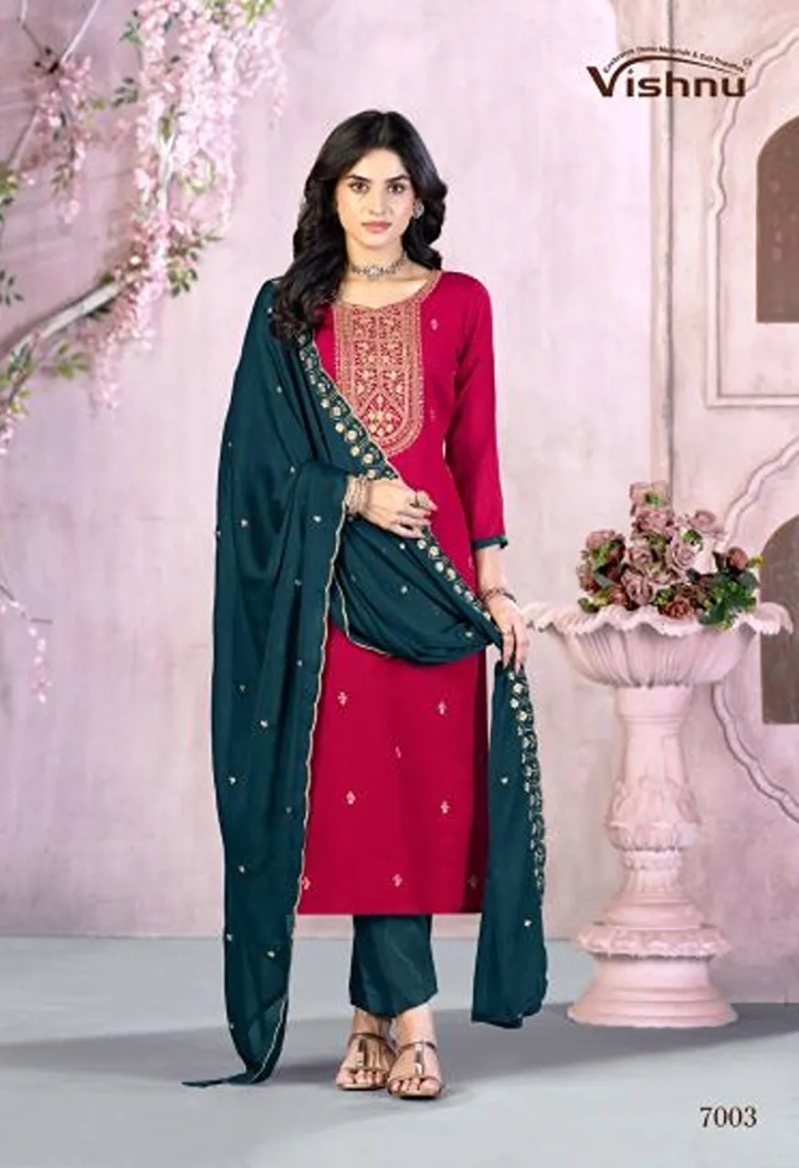 Vishnu Femina Rangoli Crush Blooming Embroidered Dress Material Catalog — Wholesale Salwar Suits, Vishnu wholesale from Surat — Photo 2