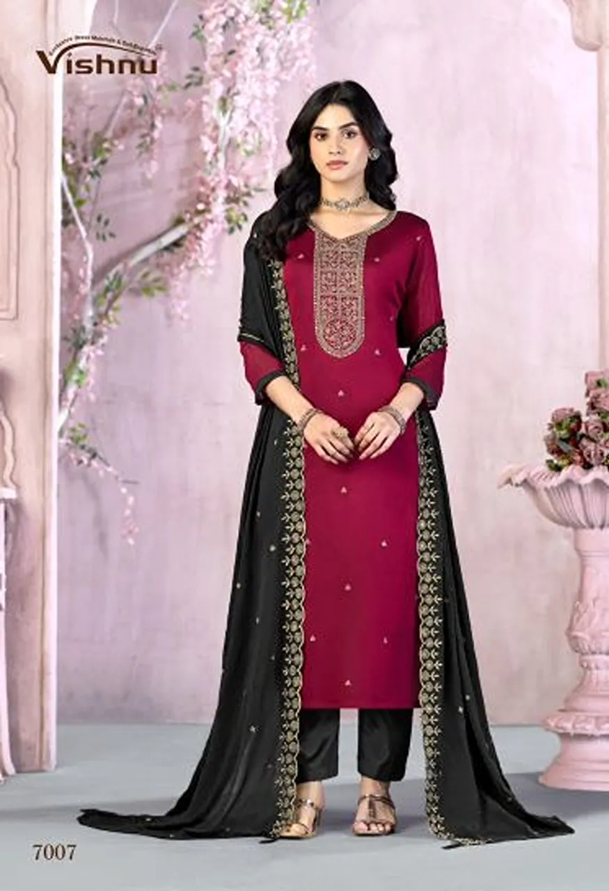 Vishnu Femina Rangoli Crush Blooming Embroidered Dress Material Catalog