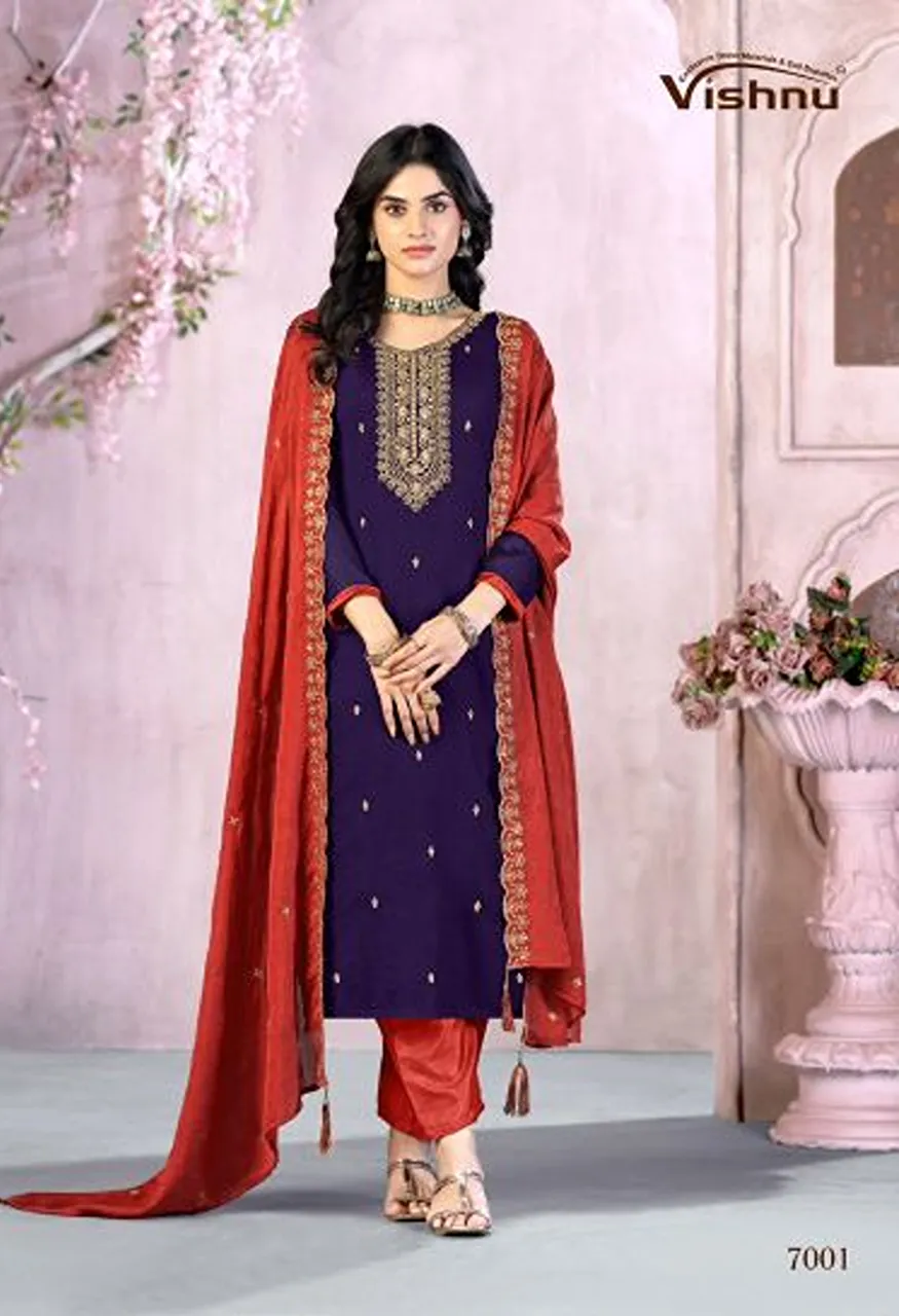 Vishnu Femina Rangoli Crush Blooming Embroidered Dress Material Catalog — Wholesale Salwar Suits, Vishnu wholesale from Surat — Photo 9