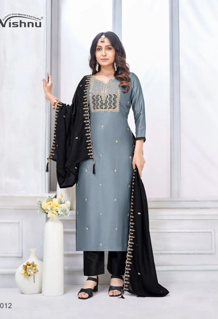 Vishnu Jamaina Vichitra Silk Embroidered Dress Material Catalog — Wholesale Salwar Suits, Vishnu wholesale from Surat — Photo 2