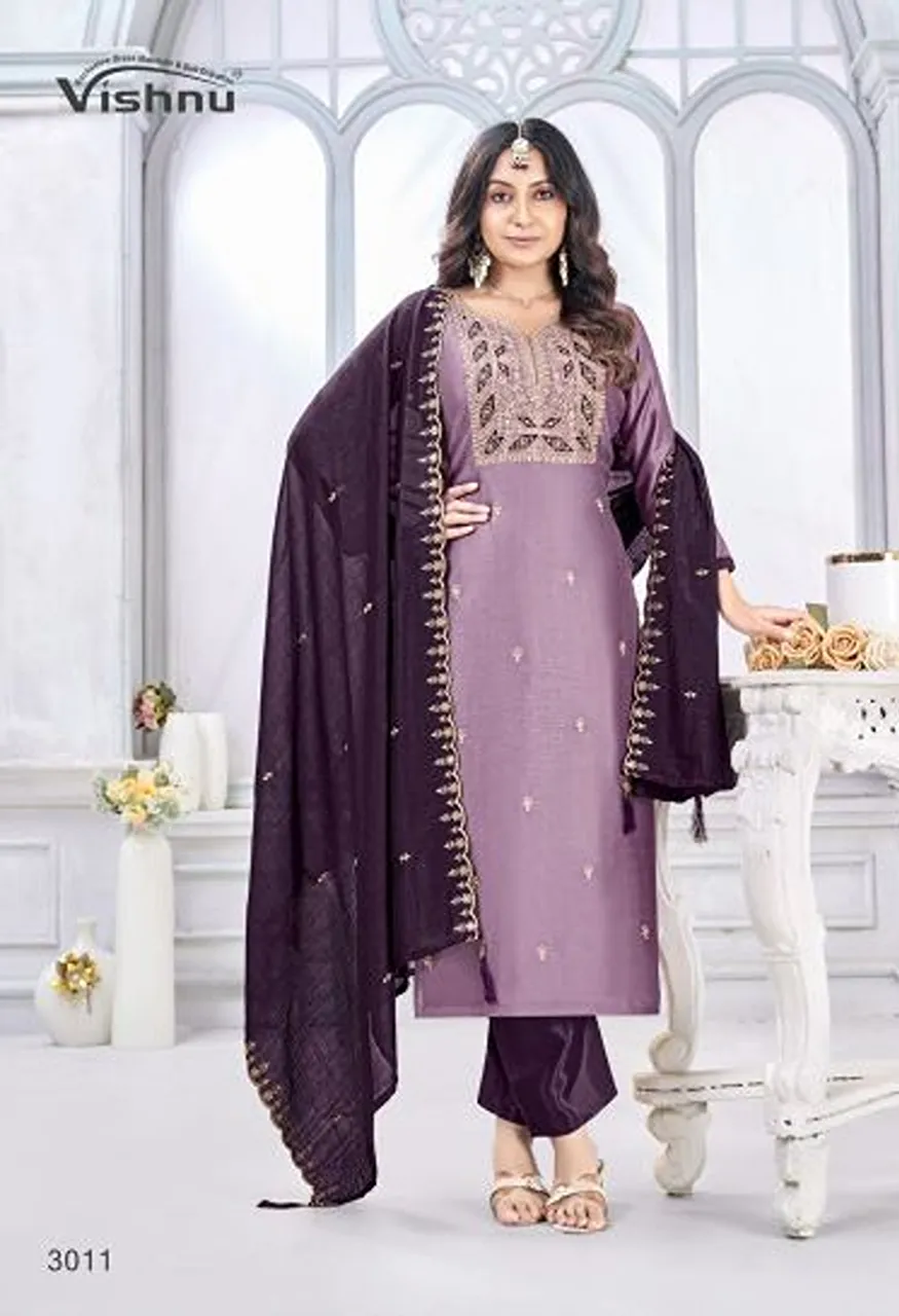 Vishnu Jamaina Vichitra Silk Embroidered Dress Material Catalog