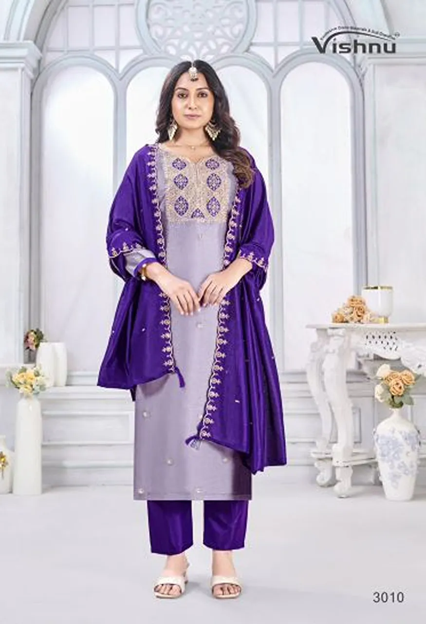 Vishnu Jamaina Vichitra Silk Embroidered Dress Material Catalog — Wholesale Salwar Suits, Vishnu wholesale from Surat — Photo 10