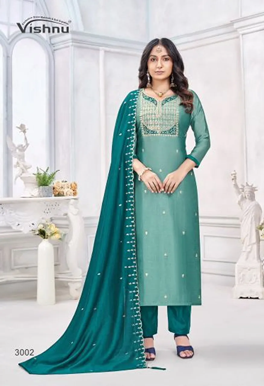 Vishnu Jamaina Vichitra Silk Embroidered Dress Material Catalog — Wholesale Salwar Suits, Vishnu wholesale from Surat — Photo 9