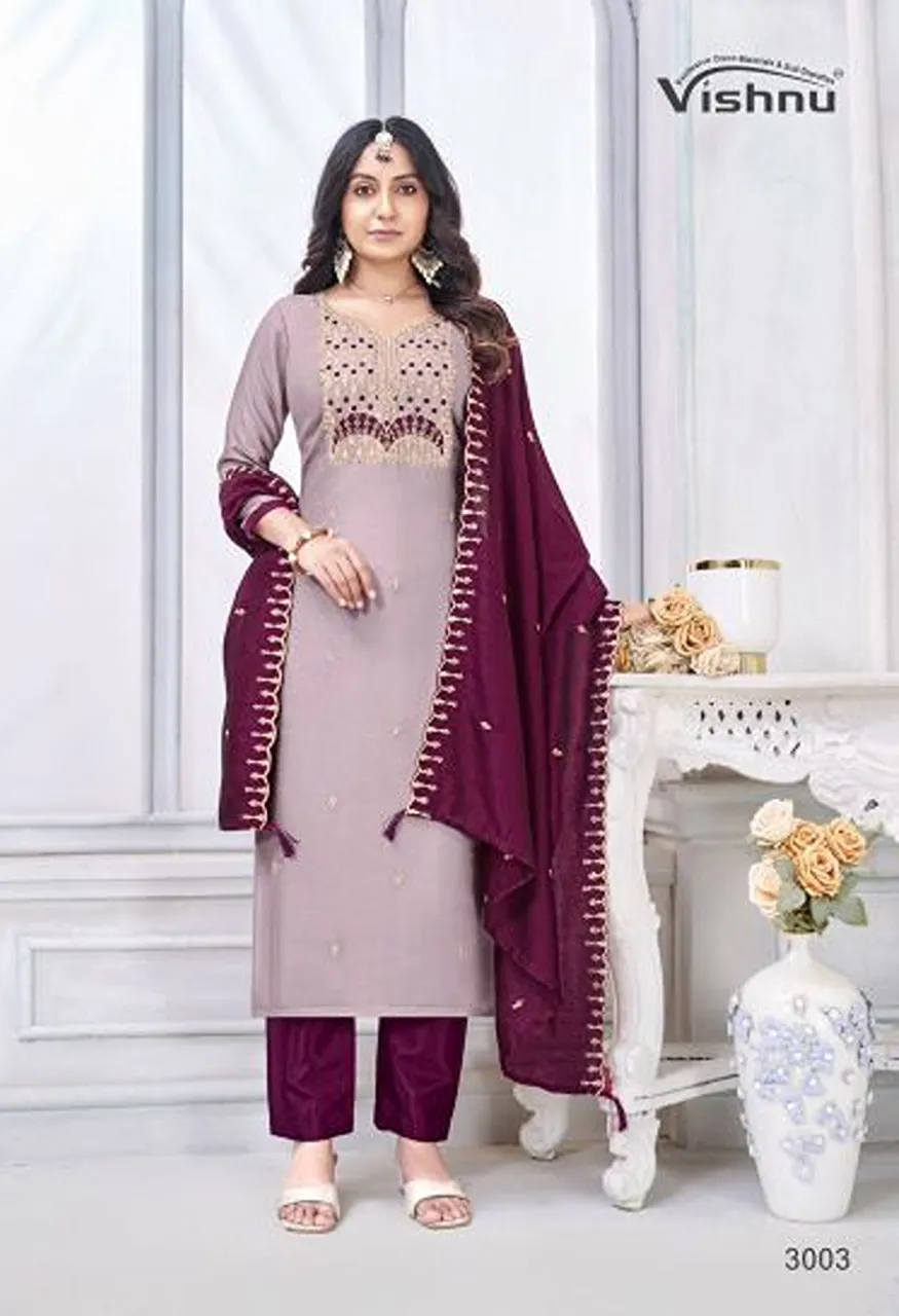Vishnu Jamaina Vichitra Silk Embroidered Dress Material Catalog — Wholesale Salwar Suits, Vishnu wholesale from Surat — Photo 8